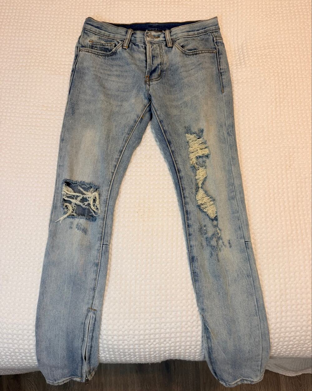 MNML Distressed Men’s Denim Jeans with Ankle Zippers-Size 28